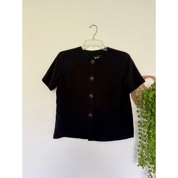 Vintage Crop Black Top JAVA Button Up Blouse 80s 90s Y2K - Picture 1 of 6